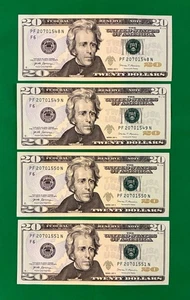 UNCIRCULATED TWENTY DOLLAR BILLS 2017A $20 SEQUENTIAL NOTES LOT of 4 OVER INKED - Picture 1 of 15