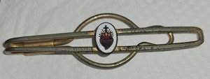 Vintage Gold Toned Enamel SACRED HEART 2.5" TIE BAR CLIP - Picture 1 of 2