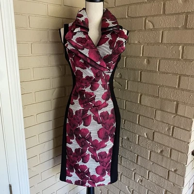 Vestido Joseph Ribkoff Elastizado Floral Reloj de Arena Bodycon Cóctel Hasta la Rodilla Talla 6 Foto 1 de 4