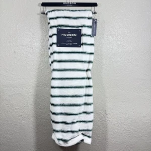 Hudson House Throw Blanket 60x70 Oversized Velvet Plush Green White Stripe New - Picture 1 of 9