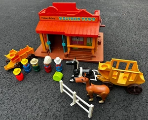 Vintage Fisher Price Little People Western Town Set mit Figuren, Pferden & Wagen - Bild 1 von 8