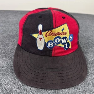 Vintage America Bowls Hat Snapback Black Red Bowling Halloween Big Lebowski - Picture 1 of 10