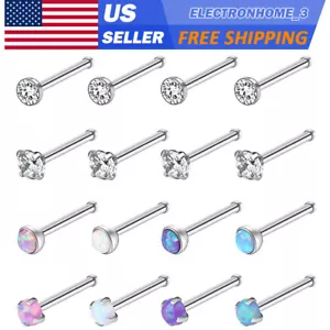 16pcs CZ Opal Top Bone Stud Piercing Surgical Steel Straight Nose Stud Ring 20G - Picture 1 of 2