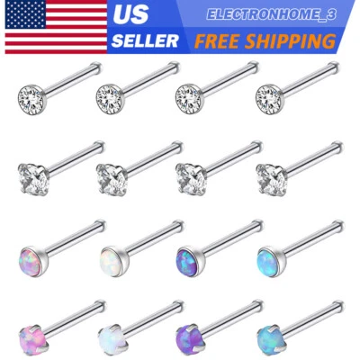16pcs CZ Opal Top Bone Stud Piercing Surgical Steel Straight Nose Stud Ring 20G - Image 1 of 2