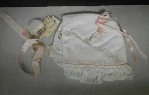 White Baby Bonnet with Pink Ribbon NEW with Tags - Picture 1 of 2