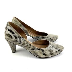 Tsubo Fifee Shoes 7 D’Orsay Taupe Leather Snakeskin Slip On Pumps Heels