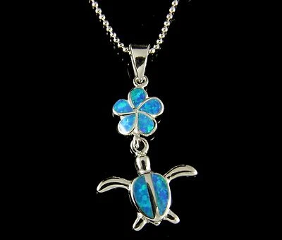 INLAY OPAL PLUMERIA HAWAIANA FLOR COLGANTE HONU TORTUGA COLGANTE PLATA 925 Foto 1 de 3