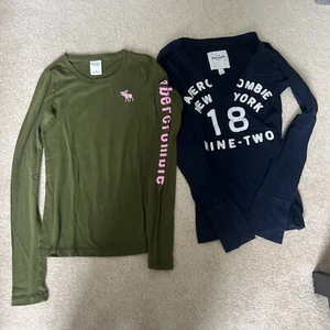 Abercrombie Kids Girls Embroidered Long Sleeve Shirts Lot Of 2 Green Blue Size M - Picture 1 of 3