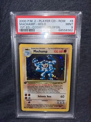 PSA 9 Machamp 1st Edition Cosmos Holo 2 Player CD ROM Pokemon 8/102 HALF SWIRL - Image 1 of 4