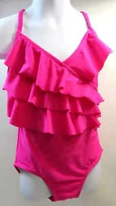 Badeanzug Einteiler Cherokee Gr. Medium 7/8 Rosa Rüschen Mädchen Neu - Bild 1 von 9
