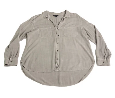 Top Rock & Republic Mujer Grande Gris Hi Lo Roll Tab Cuello Dividido Grunge Western Foto 1 de 4