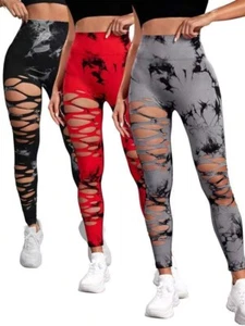 Leggings de entrenamiento rasgados sin costuras botín control barriga pantalones de yoga para mujer - Imagen 1 de 35