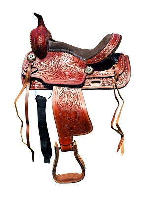 Jóvenes - Niños Floral Tooled Western Horse Barrel Saddle Tack Set 8" 10 12 13 14" Foto 1 de 3