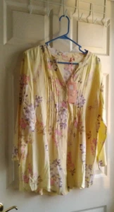LA CERA Size L (14-16) SHIRT top NWT Yellow floral Rayon NEW smock tunic - Picture 1 of 9