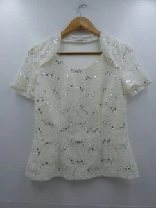 Ladies Jacques Vert white pretty short sleeve lined polyester top size 8 - Picture 1 of 4