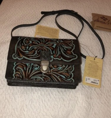 Patricia Nash Laurentina Tooled Turquoise Crossbody NWT, Dust Bag & Card - Image 1 of 4