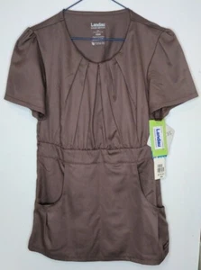 Landau Scrub Top Tencel Mushroom Brown Soft Pleat Style 8418 XS - NWT - Picture 1 of 6