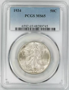 :1934-P 50C Walking Liberty Gem BU PCGS MS65 (FSTB) Rare Blast White High Grades - Picture 1 of 5