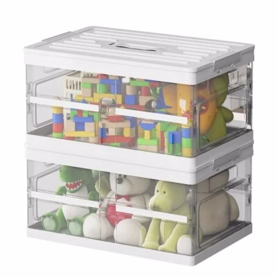 2 Pack Collapsible Storage Bins with Lids, Clear Plastic Foldable Storage Box, S - Image 1 of 4