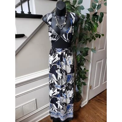 Tiana B. Maxi vestido largo para mujer talla XL blanco y negro cuello corazón sin mangas Foto 1 de 4