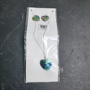 Abalone Shell Heart Pendant Necklace With Earrings Set Fashion Jewelry  - Picture 1 of 5