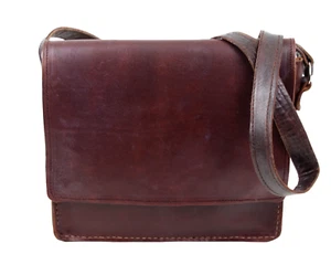 Vintage handgefertigte mittelgroße Schultertasche rotbraun Echtleder X-Body Messenger - Bild 1 von 16