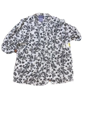 Blusa Laura Scott Petite Talla (LP) Pestaña Enrollable Manga 3/4 Cachemira Floral Abotonada Foto 1 de 4