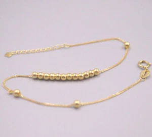 Au750 18K Yellow Gold Bracelet Women 2.5mm Beads Wheat Link 7inch L - Picture 1 of 3