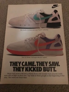 Zapatos para correr Nike Duellist y Nike Air Mariah 1988 vintage con póster impreso anuncio años 80 - Imagen 1 de 1