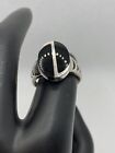 Sterling Silver 925 Black Onyx Coffee Bean Round Ring Size 6.25