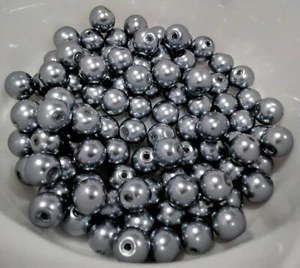 Glass Pearl Bead, Pearlized, 8-9mm, Grey,  100 pce,  Free Postage - Picture 1 of 1