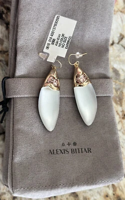100% Authentic Alexis Bittar Silver/ White Lucite Tulip Petal/ Glitter Earrings - Image 1 of 4