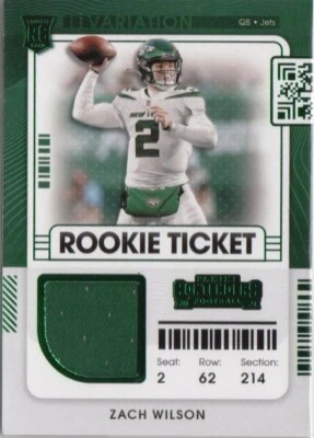 2021 PANINI CONTENDERS ROOKIE TICKET VARIATION SWATCHES ZACH WILSON RC JERSEY - Image 1 of 2