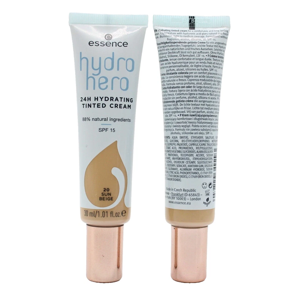 1x Essence Hydro Hero 24H Hydrating Tinted Cream LSF 15 20 Sun Beige 30ml - NEU - Bild 1 von 2