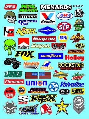 WHITE VINYL RACING Sticker Variety SHEET 71-R/C MODEL Die-cut -Decals 1/12 -1/10 - Image 1 of 4