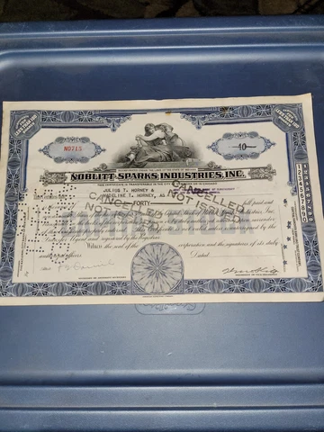 Noblitt-Sparks Industries, Inc. - Stock Certificate 40 Shares Cancelled Cover