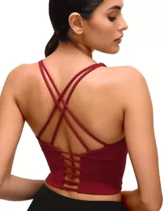 lianshp Cross Back Workout, Yoga Bra, Coral Red, XL - Picture 1 of 6