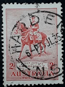 1935 Australia 2d Scarlet KGV Silver Jubilee Stamp - Harden N.S.W. Postmark - Picture 1 of 2