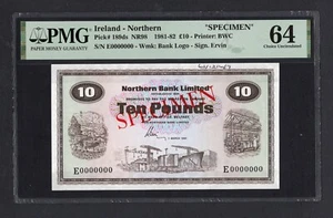 Northern Ireland 10 Pounds 1981 P189ds "Specimen" Uncirculated Grade 64 - Picture 1 of 2
