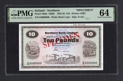 Northern Ireland 10 Pounds 1981 P189ds "Specimen" Uncirculated Grade 64 - Image 1 of 2
