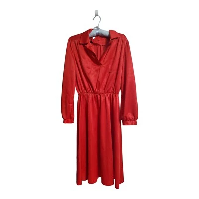 De Colección Rojo Sobre Rojo Geo Cuadrado Poliéster Secretaria Camisa Vestido Cintura Elástica Cuello Foto 1 de 4