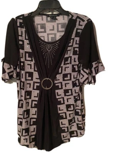 Appointments Pullover Black Short Sleeve Career Blouse Top size Medium WB9 - Picture 1 of 4