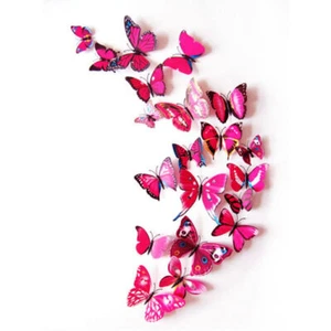 12 Stck. 3D HOT PINK Schmetterling Wandaufkleber Kunst Abziehbild Zum Selbermachen Dekor abnehmbare Aufkleber - Bild 1 von 6