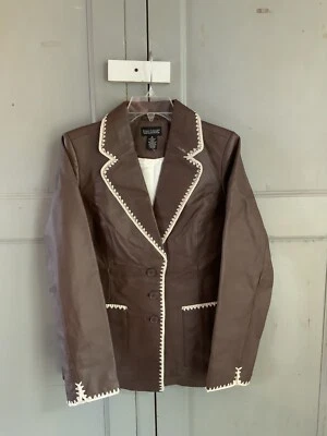 Genuine Leather Brown Single Breasted Blazer/Jacket by Dialogue from QVC M - Image 1 of 4
