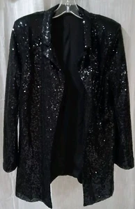Sequin Black Jacket Blazer S Open Front Padded Shoulders New with Tags New Year - Picture 1 of 10