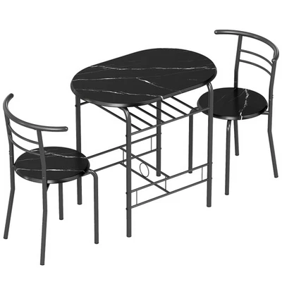 Small Dining Table Chairs Under Shelf Compact Set For Two Marble Effect Black - Image 1 of 4