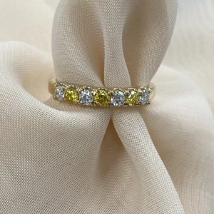 Bracelet de mariage diamant cultivé en laboratoire blanc jaune alterné 0,50 ct 14 carats 7 pierres - Photo 1 sur 12