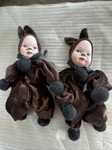 2 Vintage 7 inch porcelain Children Dressed Up As bunny dolls - Picture 1 of 4