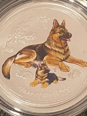 1/4 Oz Silber Lunar 2  2018 Hund coloriert Münze 25 Cent farbig - Bild 1 von 4