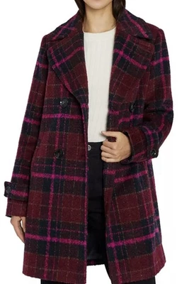 Abrigo Sam Edelman Para Mujer XS Doble Pecho Línea A Rizado Rosa Cuadros Cuello Nuevo Foto 1 de 4